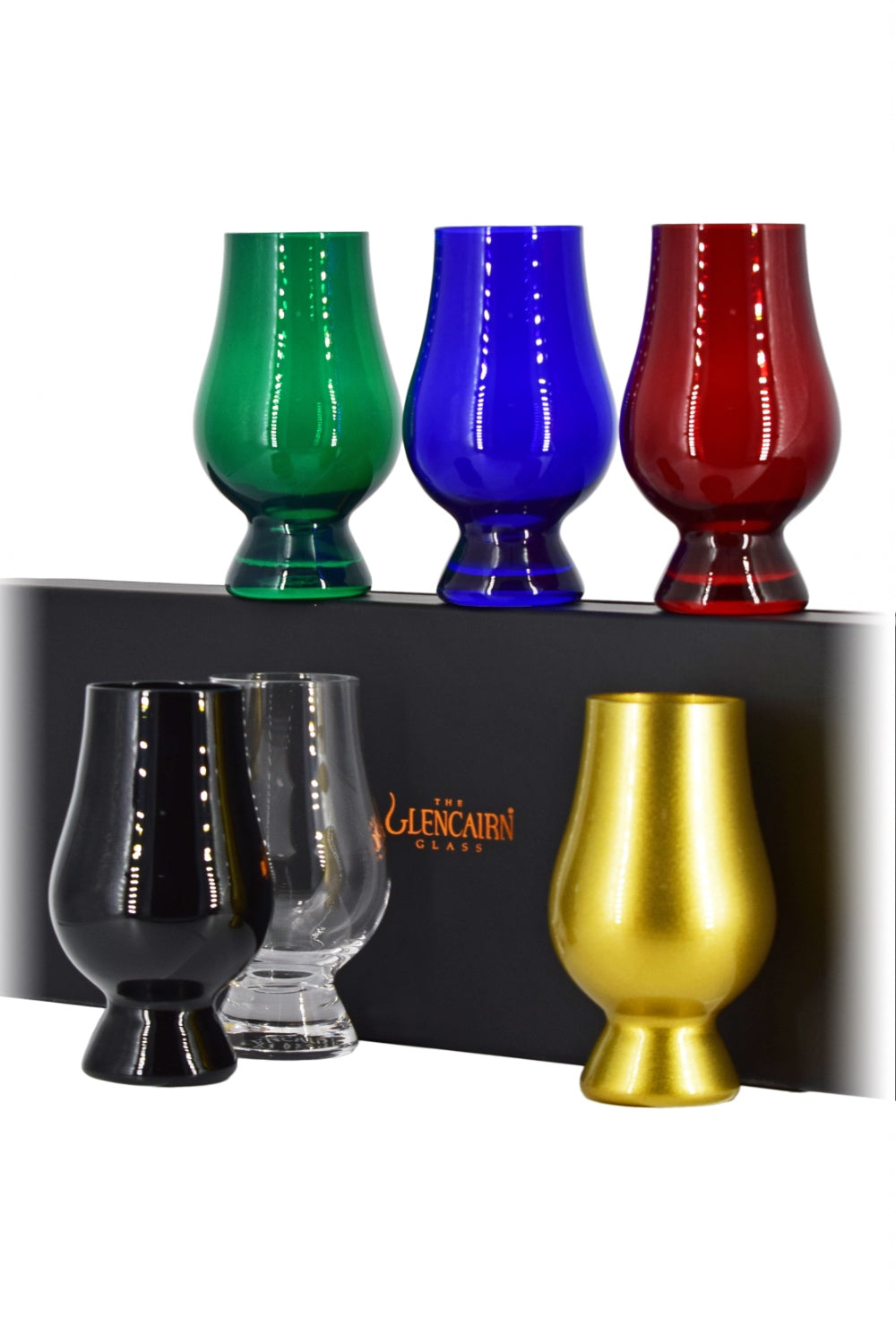 Glencairn Crystal Presentation Box with 6 COLOURED Glencairn Whisky Glasses